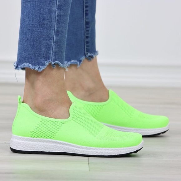 Neon Green Fashion Comfort Heel Sock Sneakers Shoes Slip Ons - Picture 3 of 11